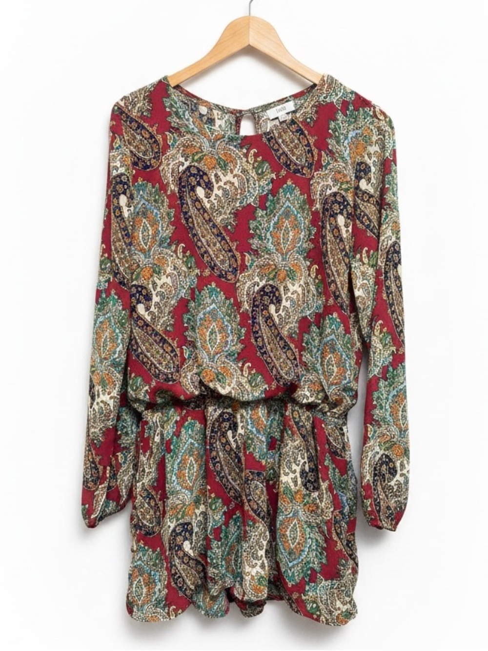 Lucca Red Turquoise Paisley Long Sleeve Chiffon Romper Size S